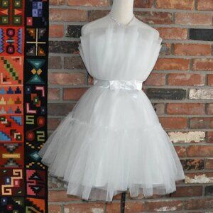 White Micro Pleat Cup Cake Ruffle Crinoline Strapless Mini Dress Grad Bride M